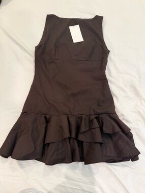 Zara Brown Ruffle Hem Sleeveless Dress